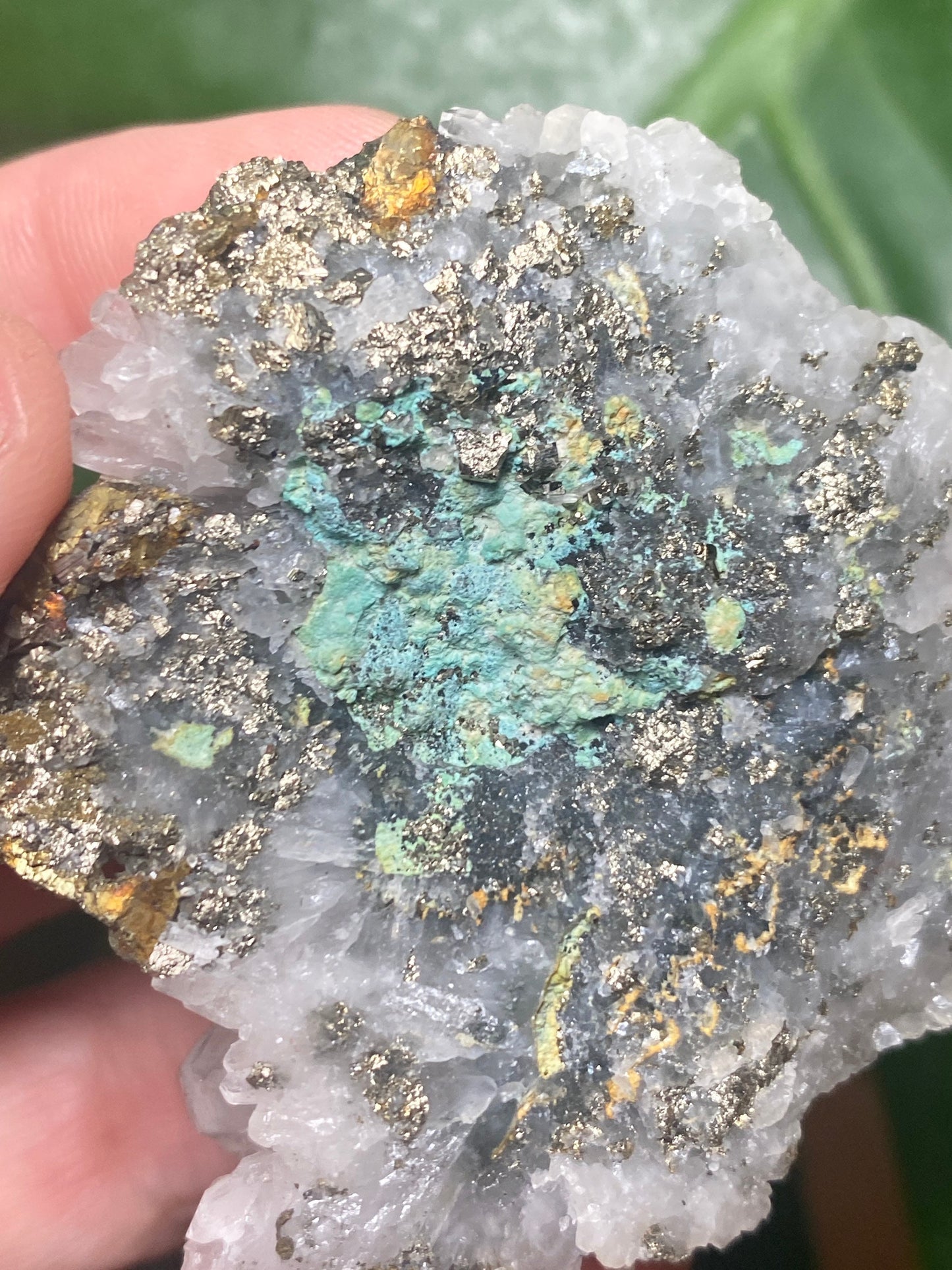 Unique Quartz Pyrite Crystal Cluster with Chrysocolla Specimen 6x6cm, 42g Raw Minerals