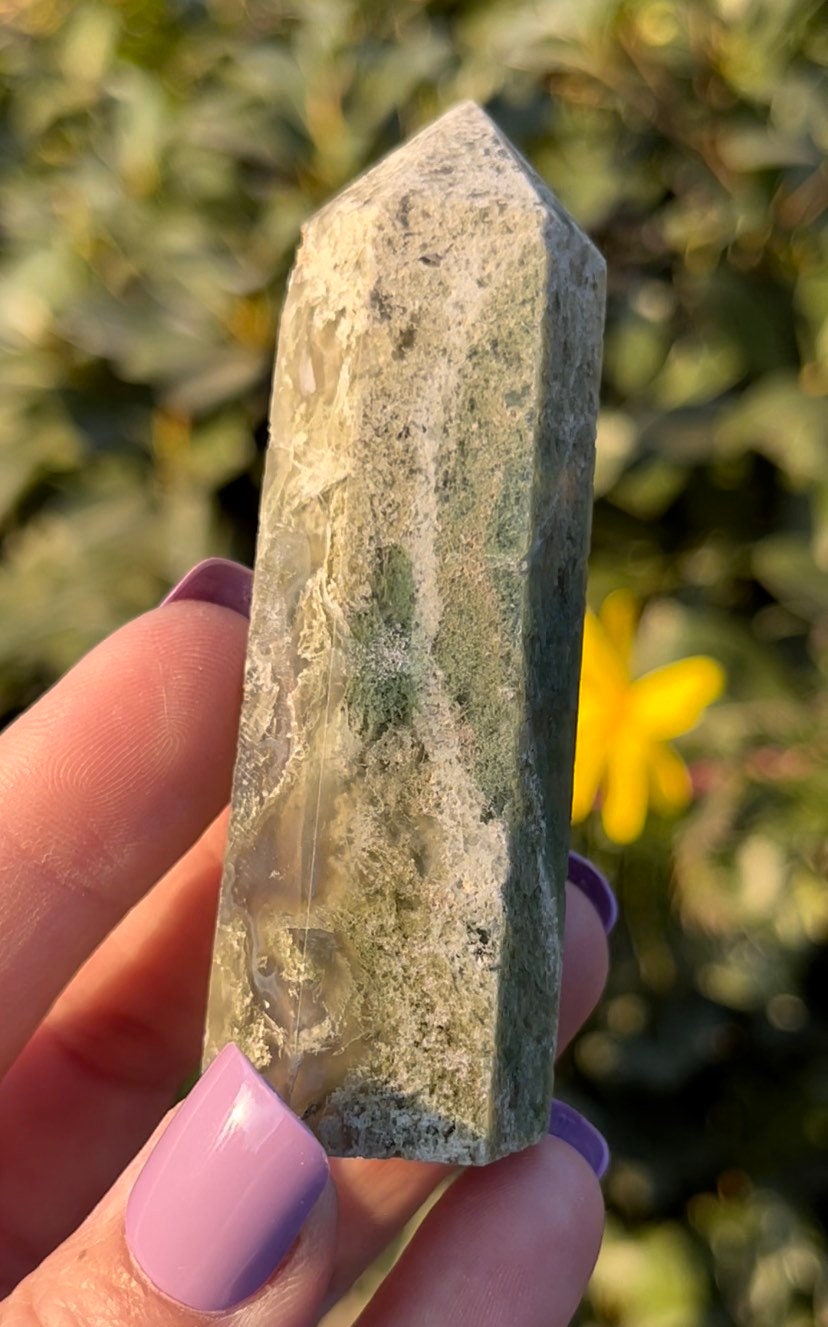 Moss Agate Tower Druzy Crystal Point Natural Stone ~ Harmony Balance Relationships
