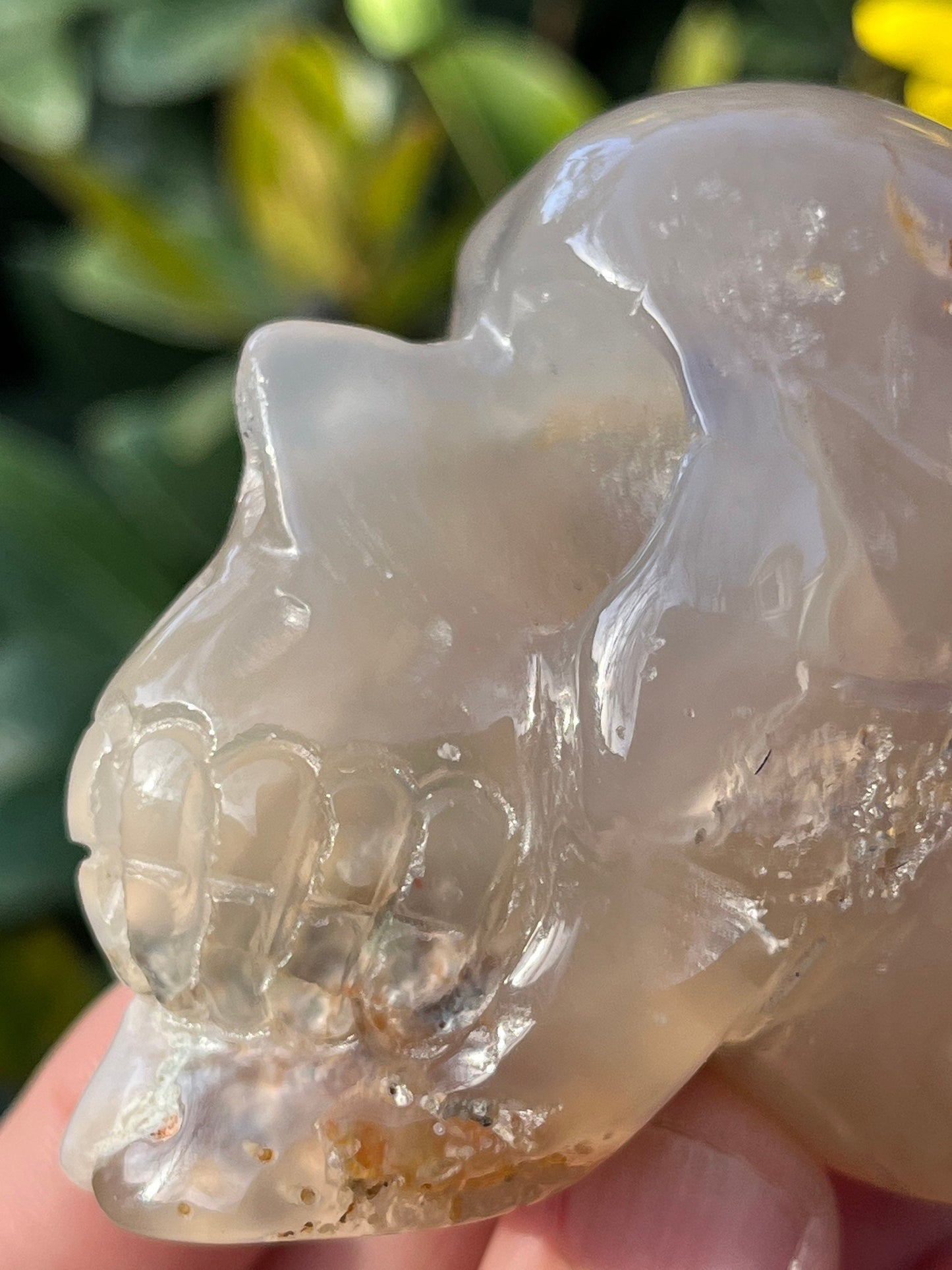 3" Flower Agate Skull Polished Natural Carved Stone Crystal Minerals ~ Human Skull Art Carving Type3