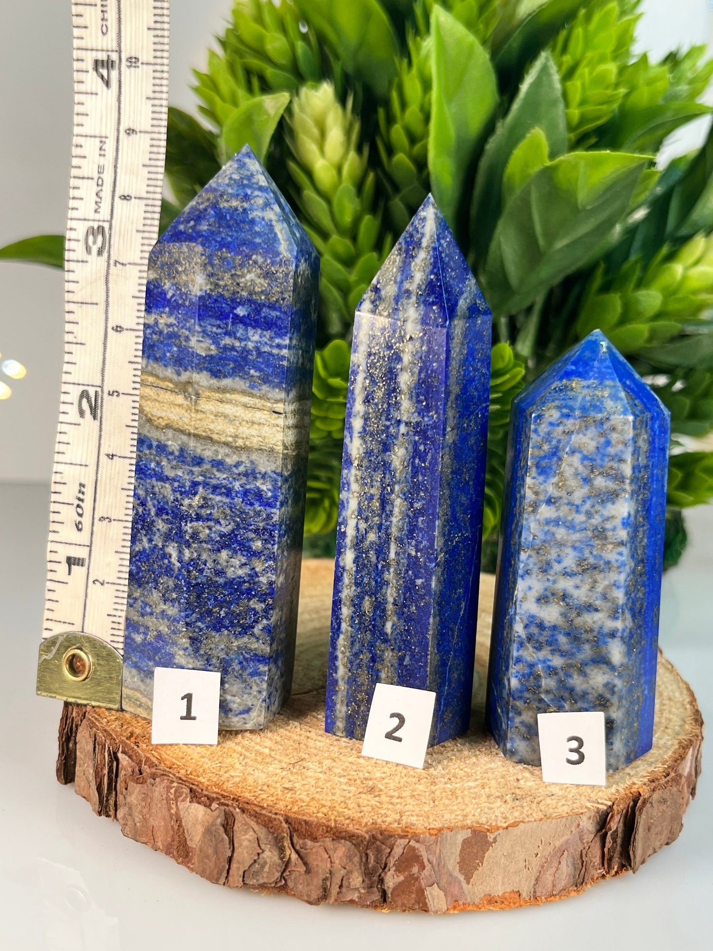 Blue Lapis Lazuli Tower with Pyrite Obelisk Point Wand Carved Crystal Tower