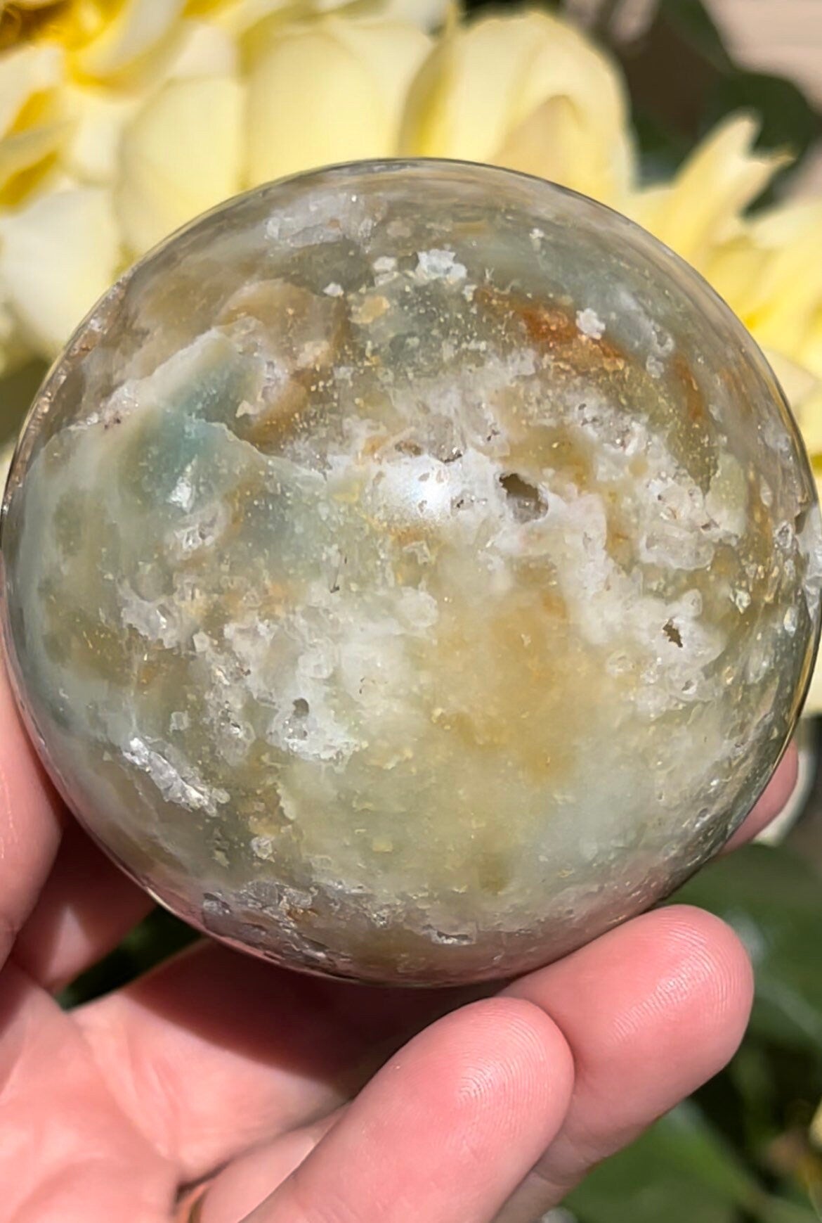 Caribbean Calcite Sphere | Aragonite Sphere Geode Sphere 63mm