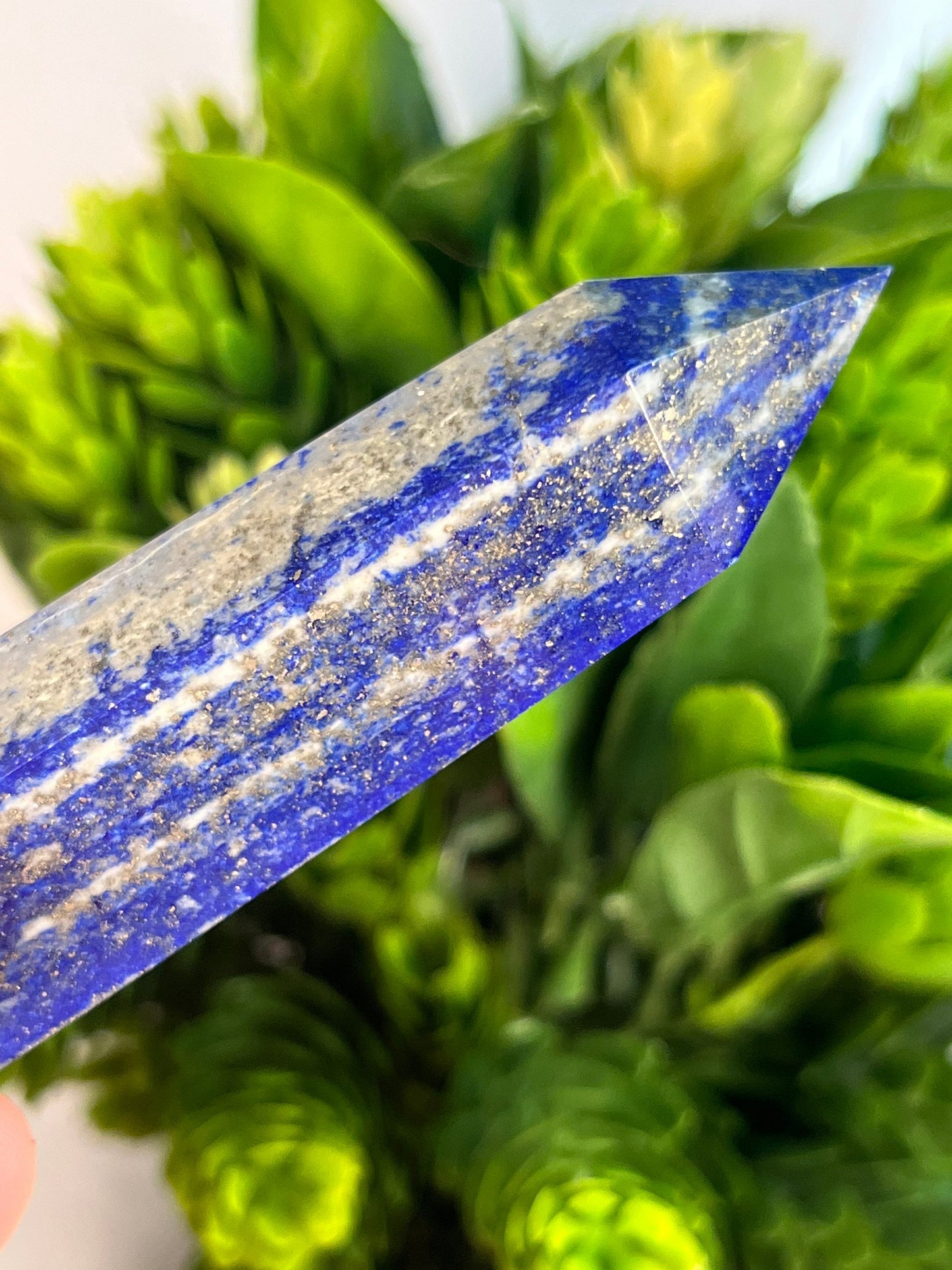 Blue Lapis Lazuli Tower with Pyrite Obelisk Point Wand Carved Crystal Tower