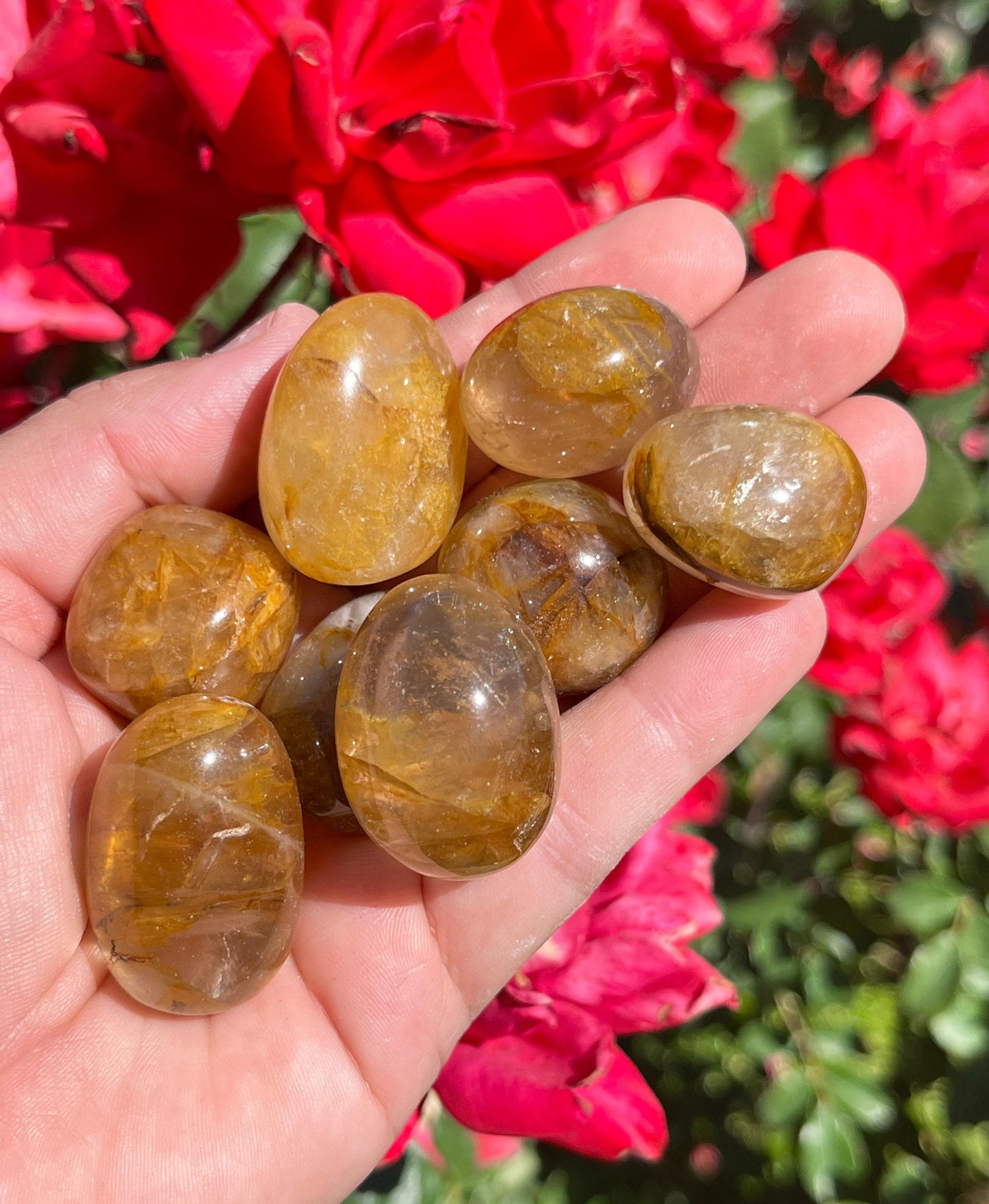 Golden Healer Tumbles | Hematoid Quartz Garden Quartz Tumbles Palm Stone ~ Pocket Stones Minerals Crystals ~