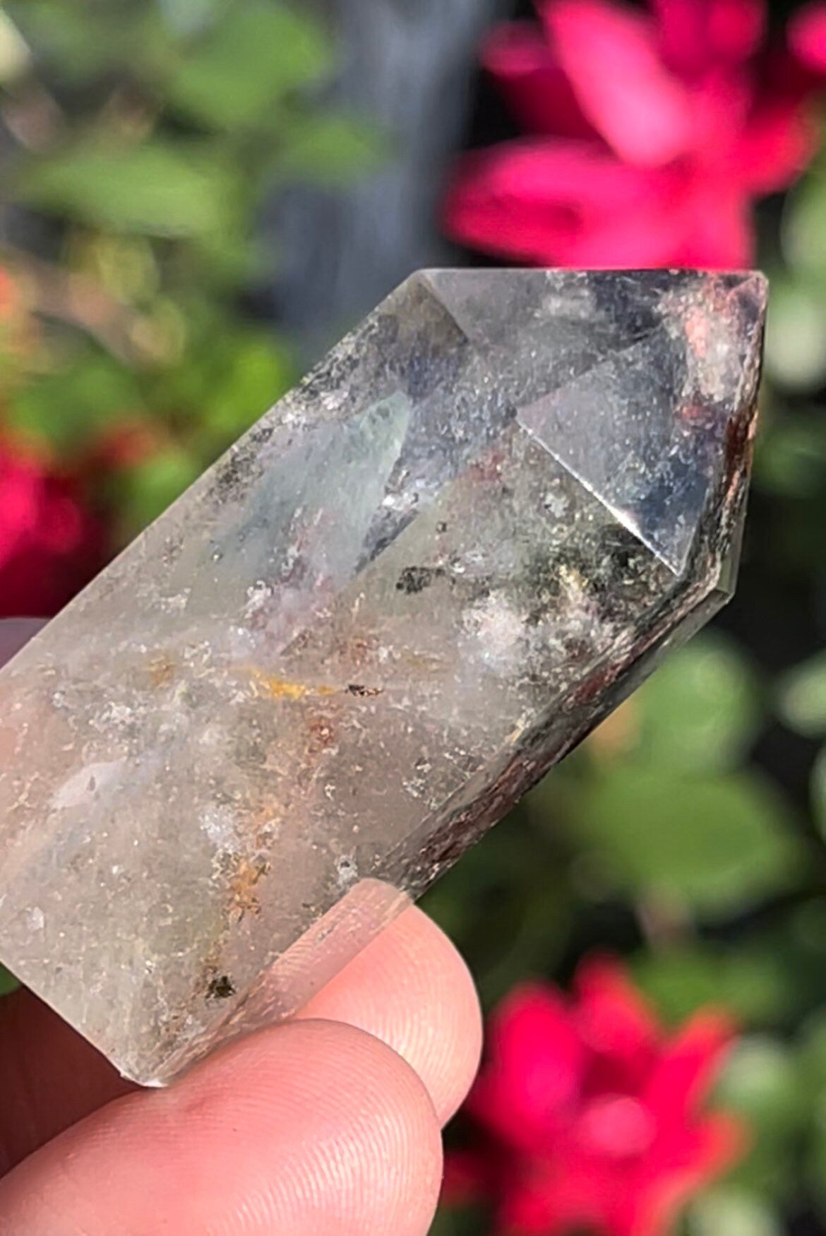 Mini Garden Quartz Lodolite Towers Point hematite Inclusions  with Rainbows! ~ Thumbnail Minerals Tower Natural Stone Crystal ~ G1-9