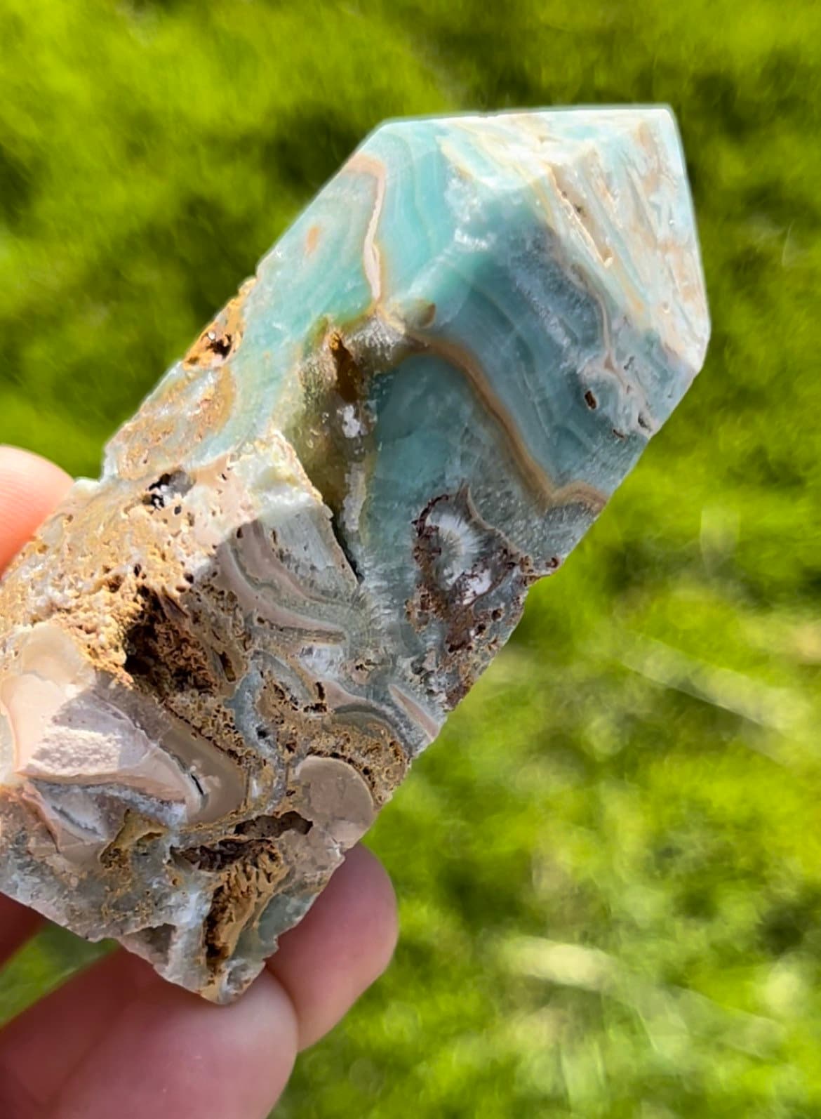 Druzy Caribbean Calcite Blue Aragonite Tower Obelisk Point Wand Carved Crystal Tower
