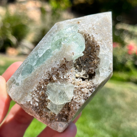 Rare*  Chunky Icy Blue Green Cubic Fluorite Tower Druzy Geode | rare Crystal Tower