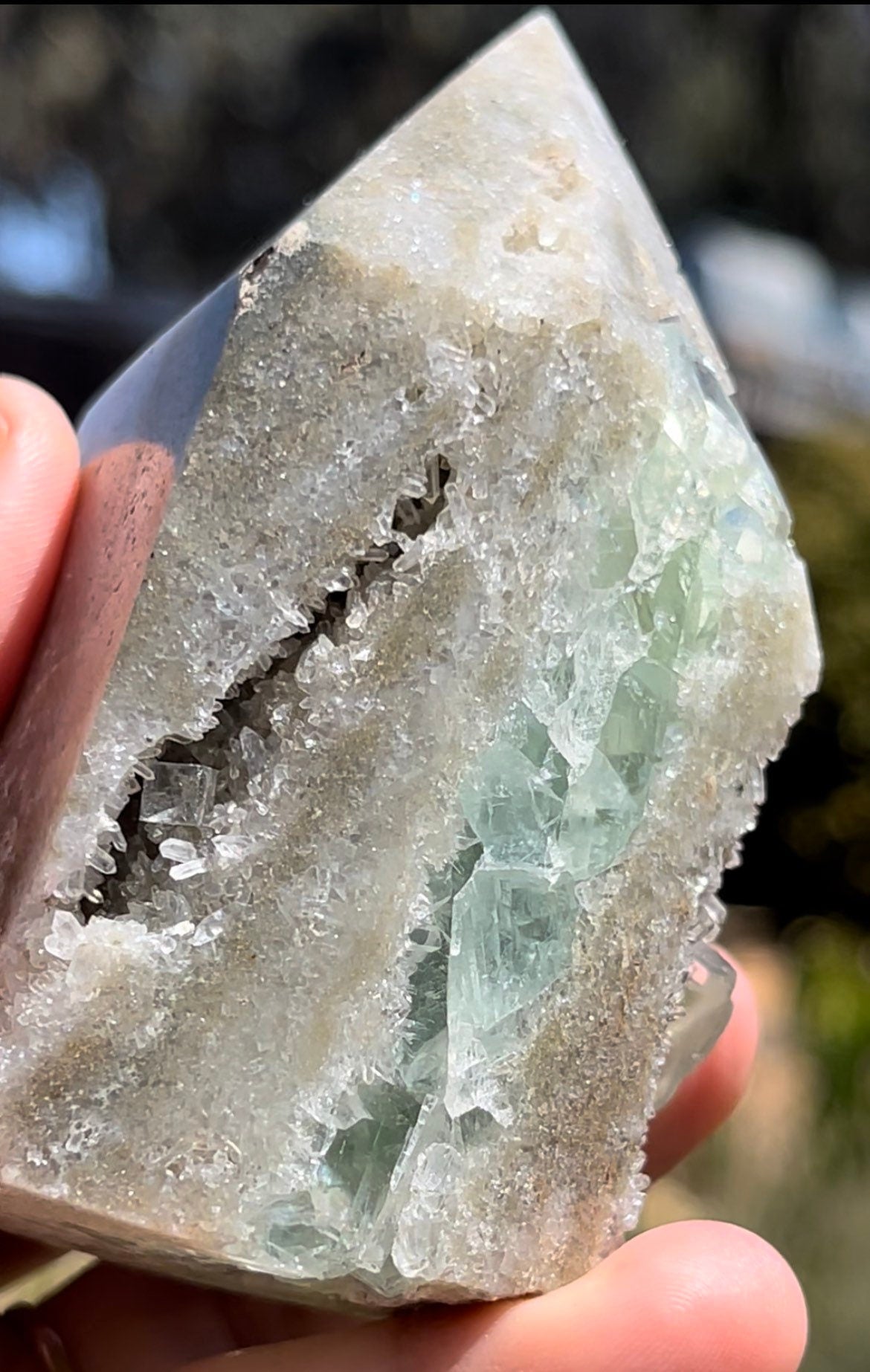 Rare*  Chunky Icy Blue Green Cubic Fluorite Tower Druzy Geode | rare Crystal Tower
