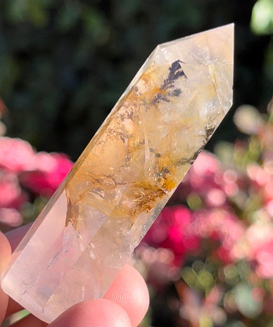 Rare*  Dendritic Yellow Fluorite Tower Obelisk Point Wand Carved Crystal Tower Style3