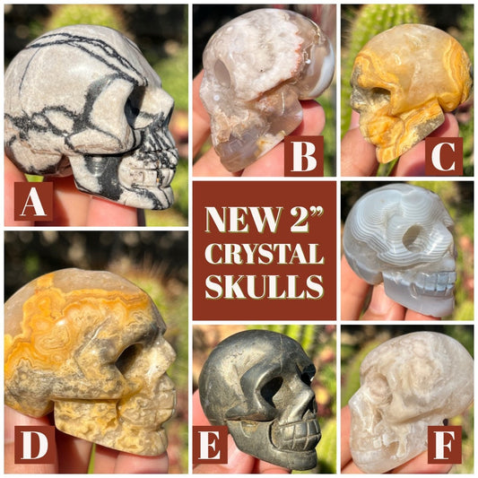 2”  Crystal Skulls ~ Crystals Natural Stone ~ Human Skull Art Carving
