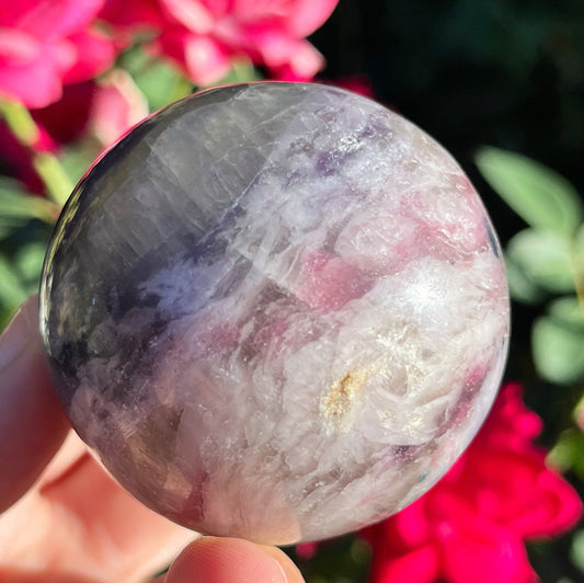 Unicorn Stone Sphere Lepidolite Smoky Quartz Pink Tourmaline Crystal Sphere Orb ~ Pink Purple Crystals 55mm