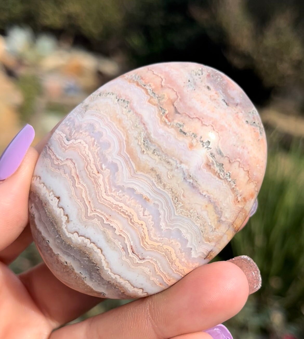Pastel Pink Crazy Lace Agate Palm Stone | Crystal Palm Stones | Worry Stones | Pink Crystals