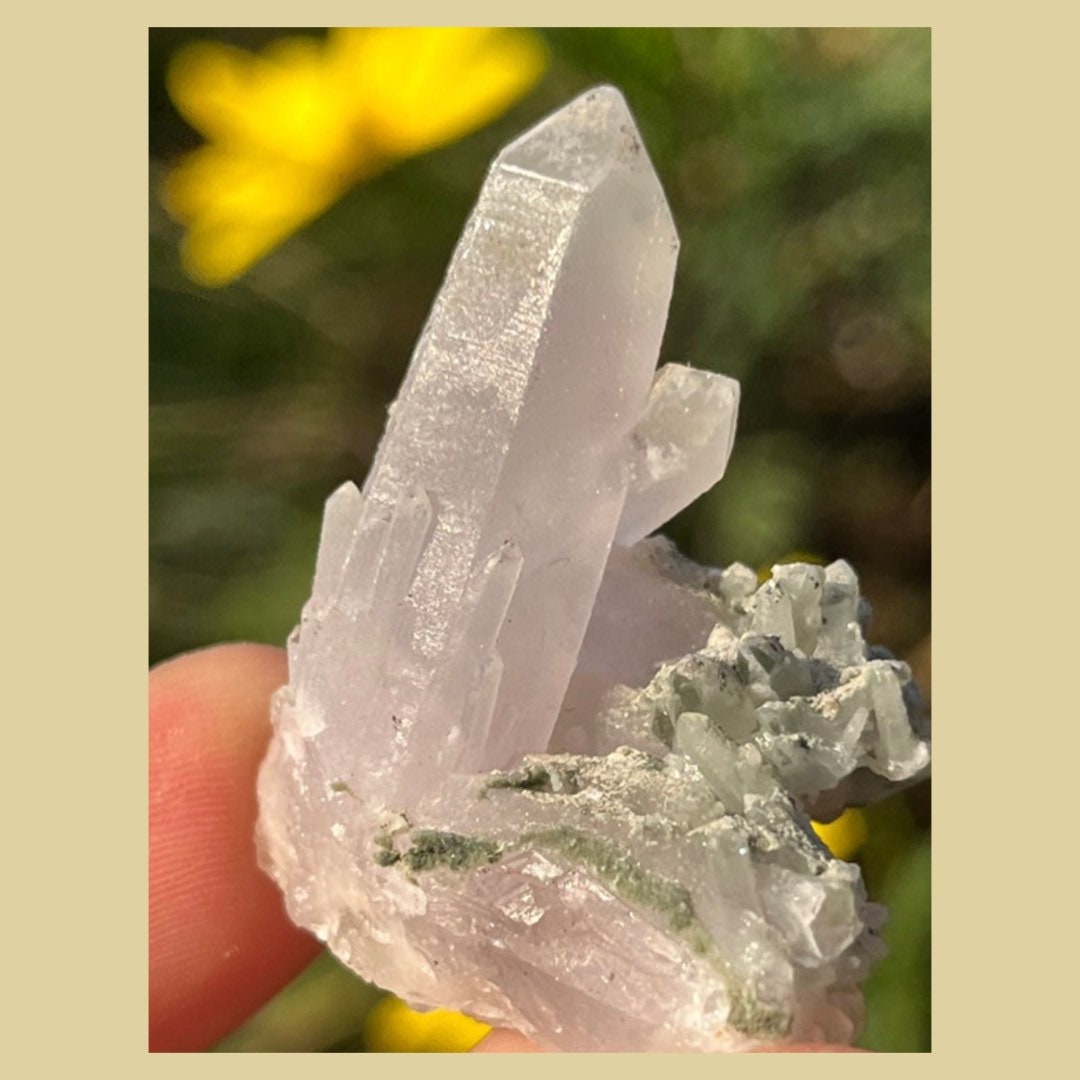 Rare Icy Phantom Amethyst with Green Chlorite Quartz Cluster Raw Mineral Specimen ~ Collectors Minerals ~ Djurkovo mine, Bulgaria
