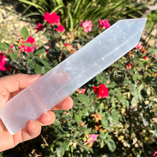 Flashy Satin Spar Selenite Charging Plate Point Tower ~ Polished Natural Stone Crystal ~ Selenite Wand