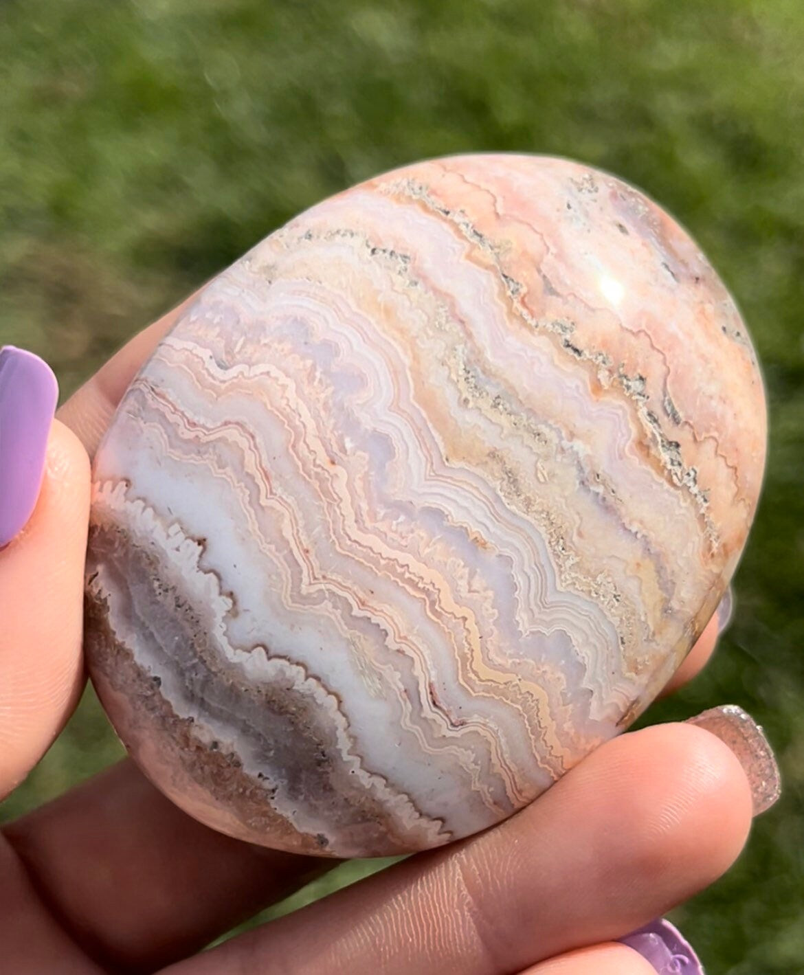 Pastel Pink Crazy Lace Agate Palm Stone | Crystal Palm Stones | Worry Stones | Pink Crystals