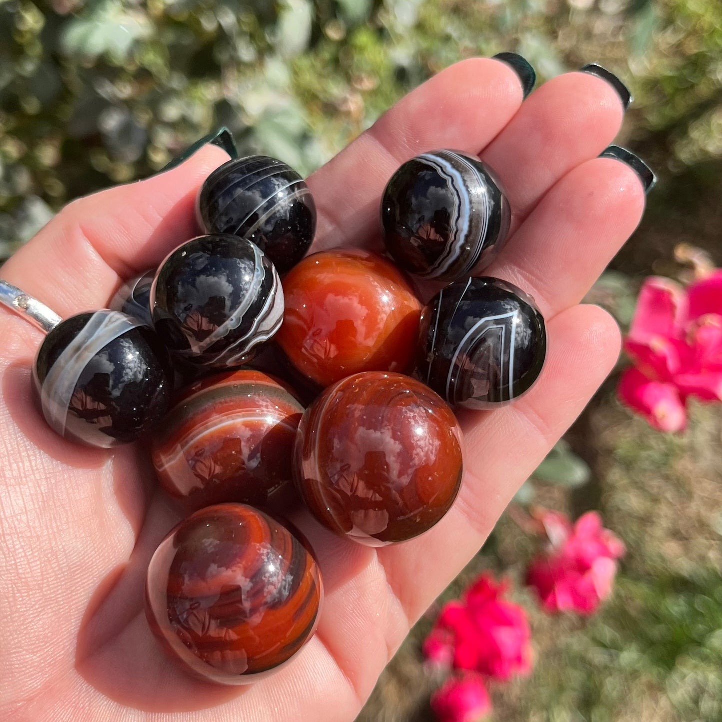 Red Black Sardonyx Mini Spheres | Sardonyx Sphere | Sardonyx Marbles | Sardonyx Palm Stone | Pocket Stones