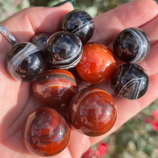 Red Black Sardonyx Mini Spheres | Sardonyx Sphere | Sardonyx Marbles | Sardonyx Palm Stone | Pocket Stones