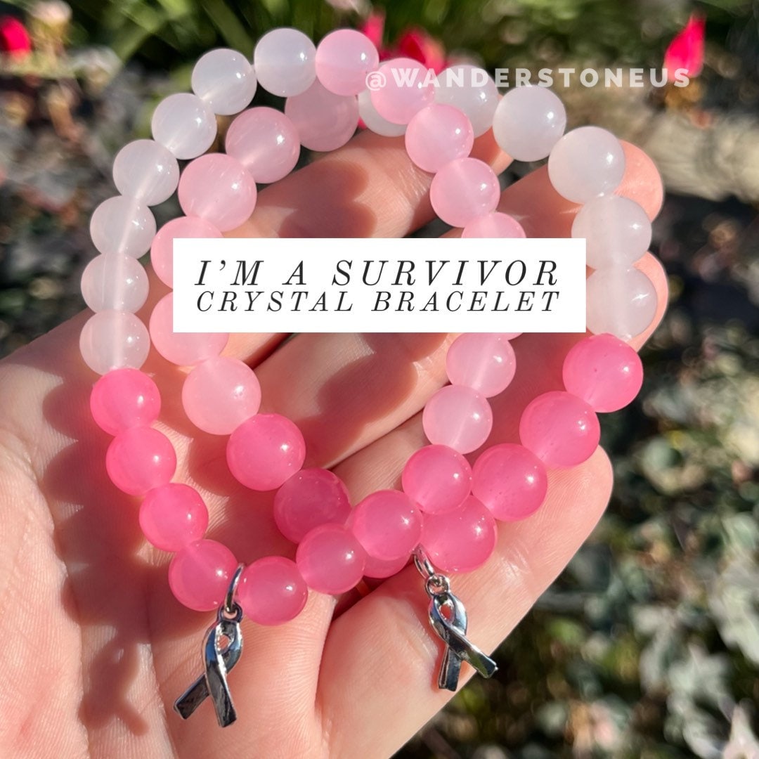 Survivors Rose Quartz Crystal Bracelet | Rose Quartz Beaded Bracelet | Cancer Survivor Crystal Bracelet | Breast Cancer Awareness
