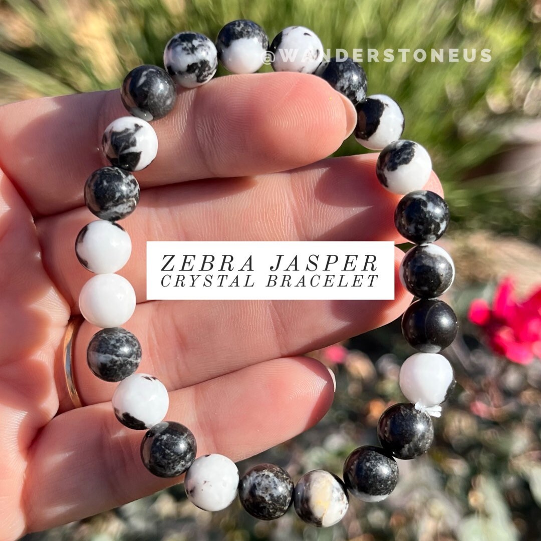 Zebra Jasper Crystal Bracelet | Zebra Jasper Beaded Bracelet | Black and White Crystal Bracelet