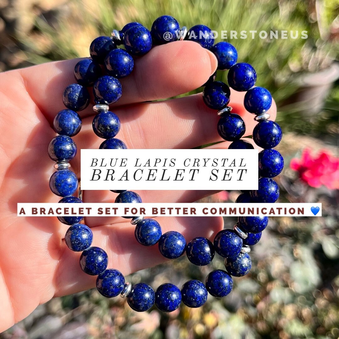 Couple’s Bracelet Set Lapis Lazuli Crystal Bracelet | Lapis Lazuli Beaded Bracelet | Blue Crystal Bracelet | Communication