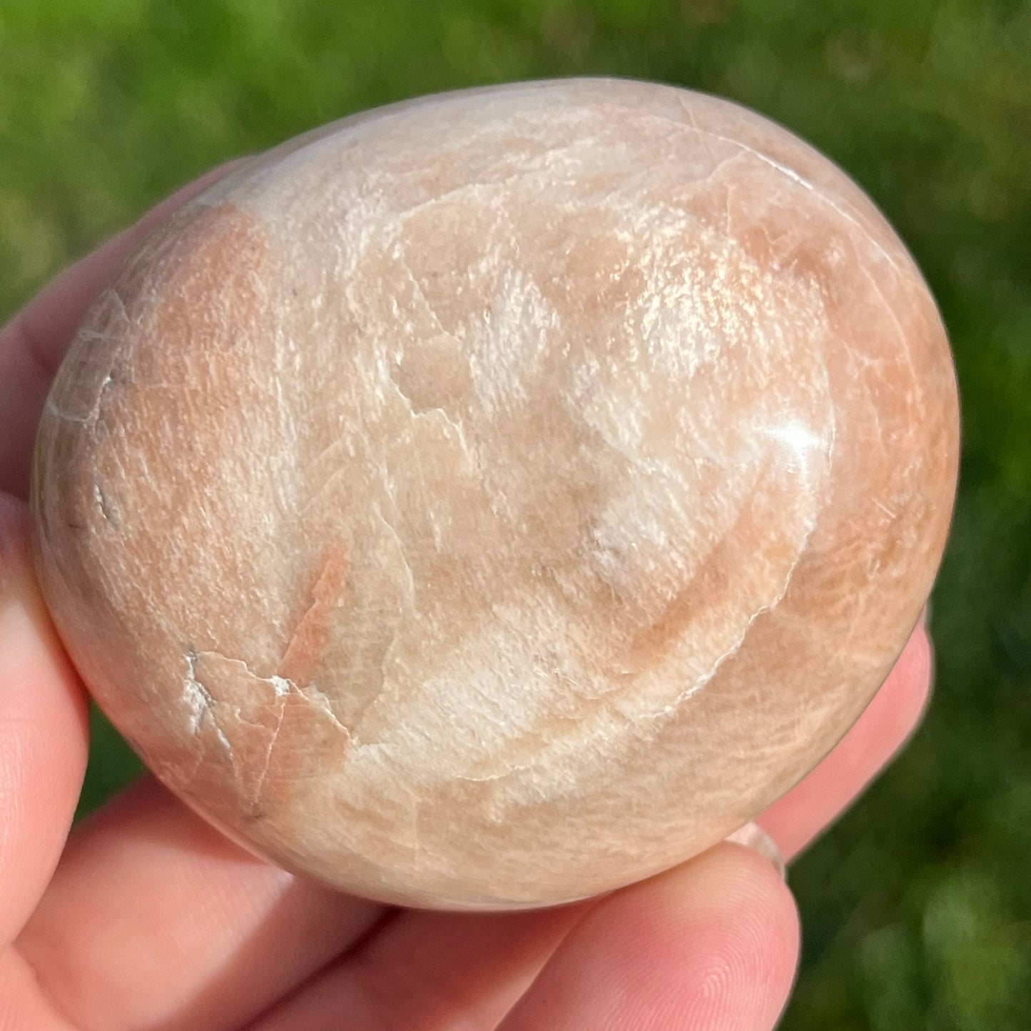 Flashy Pink Peach Moonstone Palm Stone ~ Polished Crystal | Crystal Palm Stone