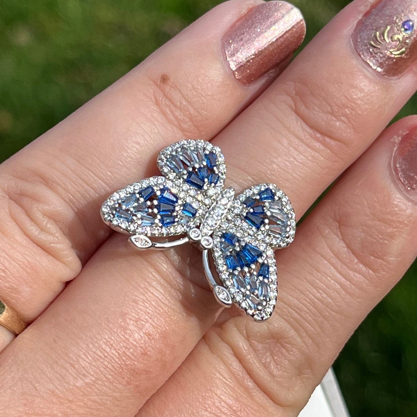 Crystal Butterfly Ring | Aquamarine Ring | Spinel Ring | Blue Topaz Ring | Size 8 One of a kind Ring | Artisan Ring
