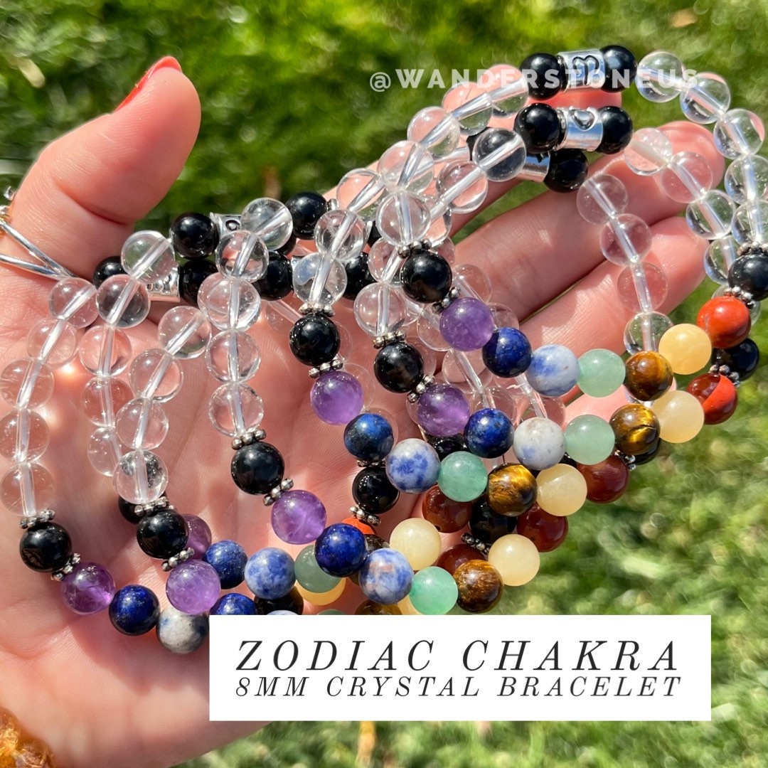 Zodiac Sign Bracelet | Chakra Crystal Bracelet | Zodiac Crystal Bracelet | Chakra Bracelet | Zodiac Symbol Charm Bracelet