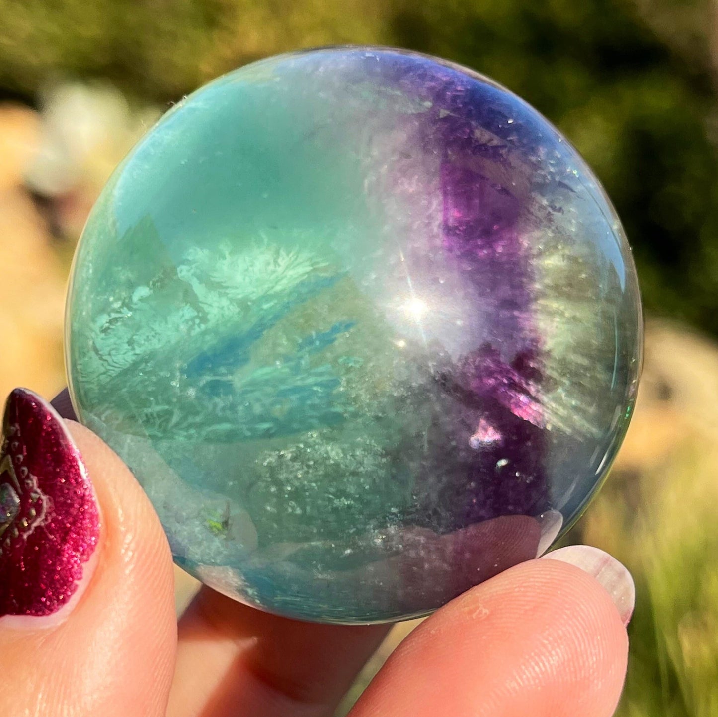 40-45mm Big Rainbows! Flashy Purple Green Rainbow Fluorite Sphere | Fluorite Crystal Sphere