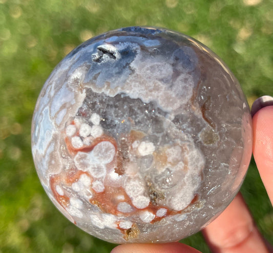 Rare 58mm Green Quartz Pink Flower Agate Sphere | Green Quartz Sphere | Druzy Agate Sphere | Red Flower Agate Sphere | Rare Crystal Spheres