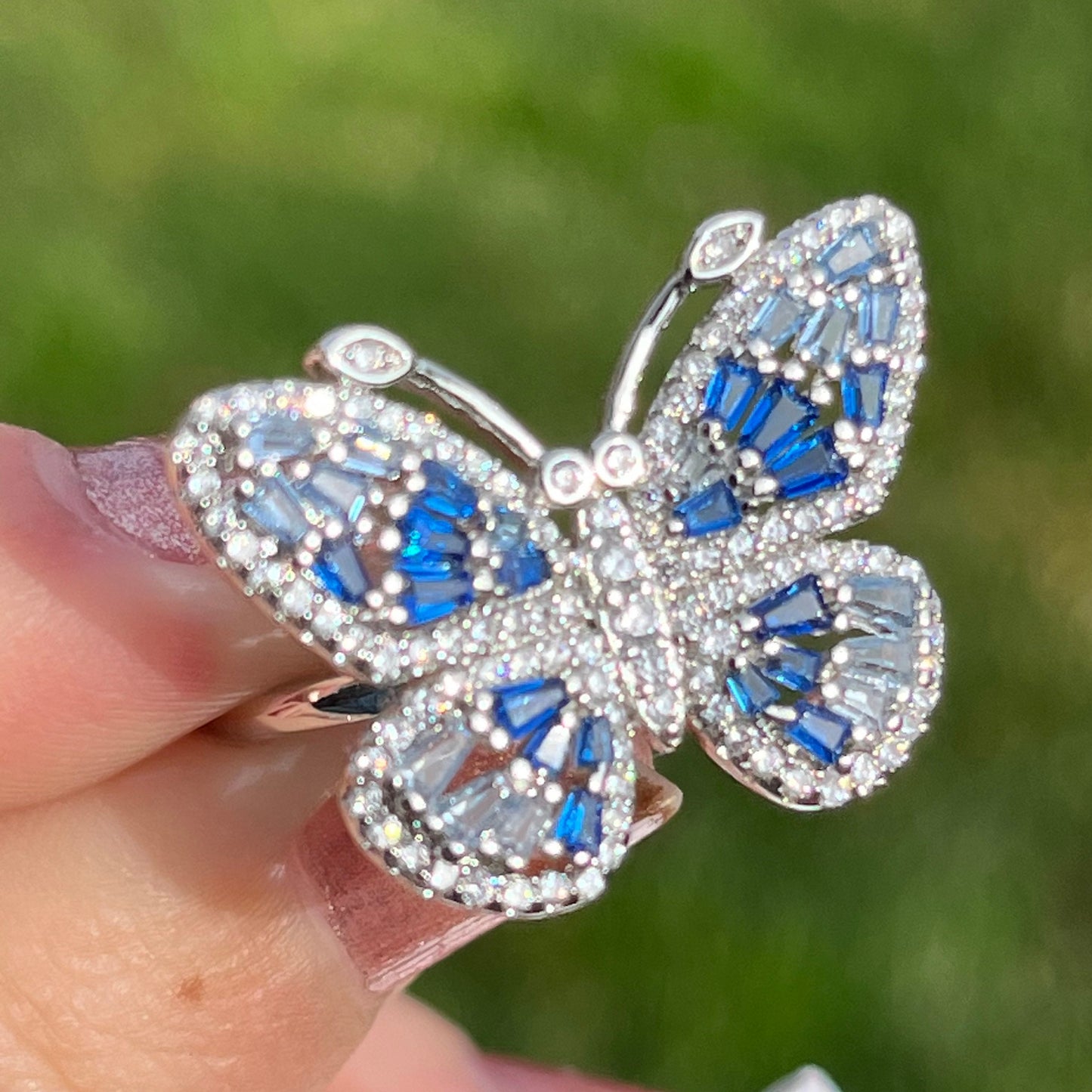 Crystal Butterfly Ring | Aquamarine Ring | Spinel Ring | Blue Topaz Ring | Size 8 One of a kind Ring | Artisan Ring