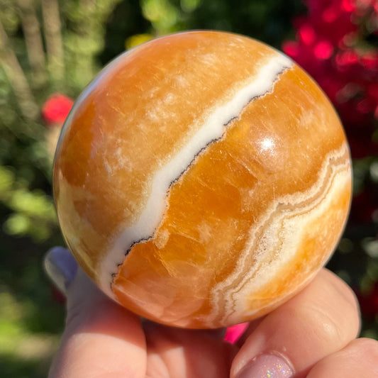 Gemmy Banded Orange Calcite Sphere | Banded Orange Calcite Sphere 65mm