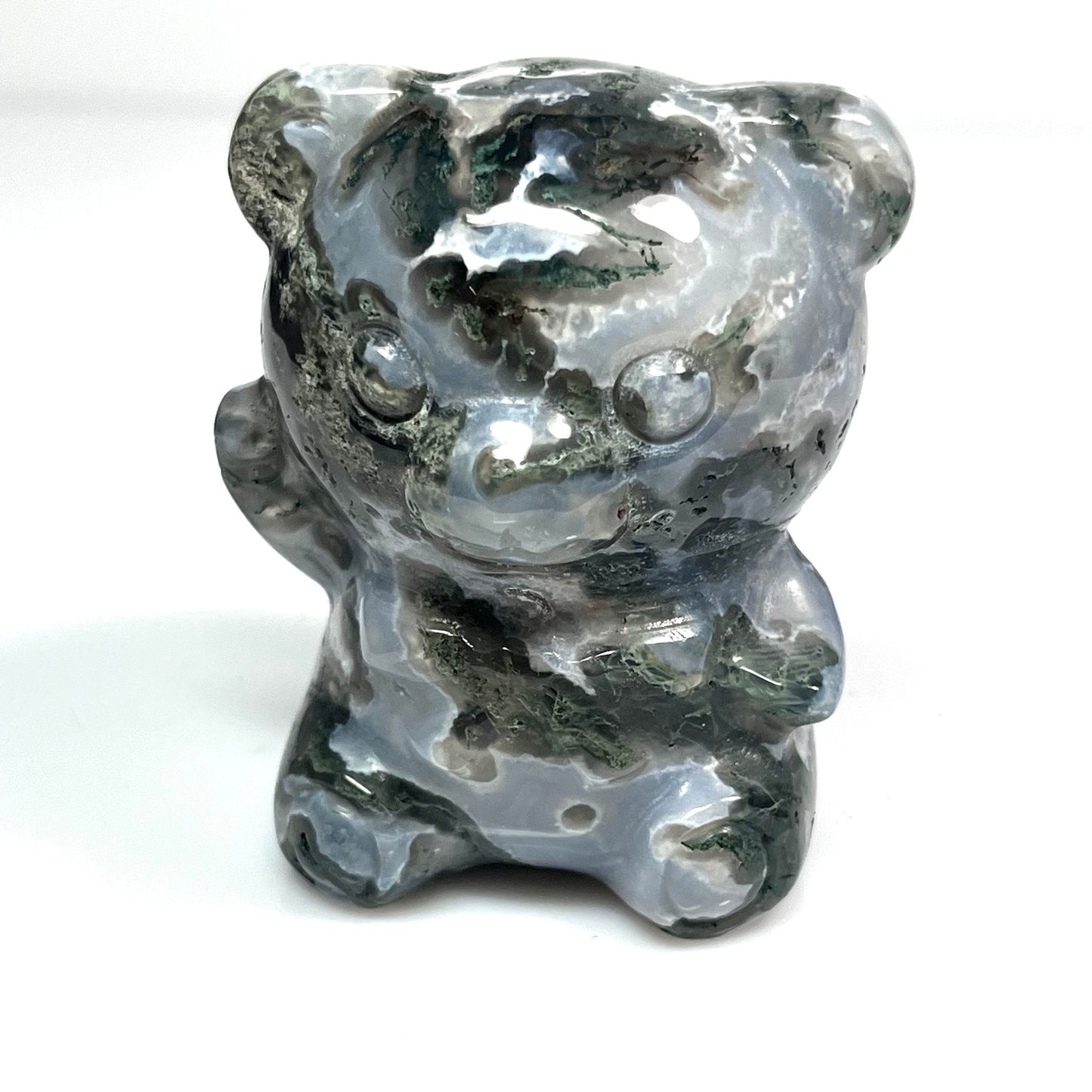 Druzy Blue Moss Agate Bear | Moss Agate Teddy Bear Crystal | Crystal Bear Carving