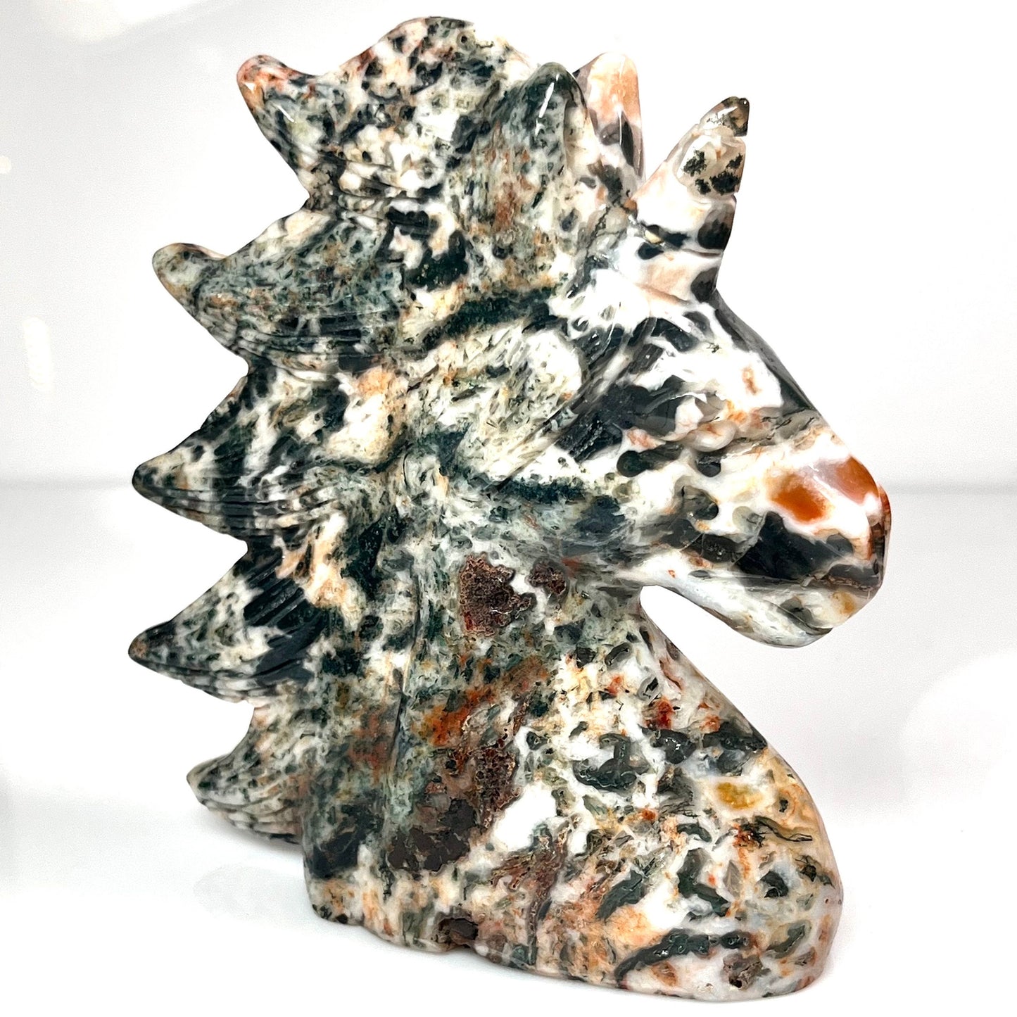 Druzy Red Moss Agate Unicorn | Moss Agate Unicorn Crystal | Crystal Unicorn Carving | Horse Crystals