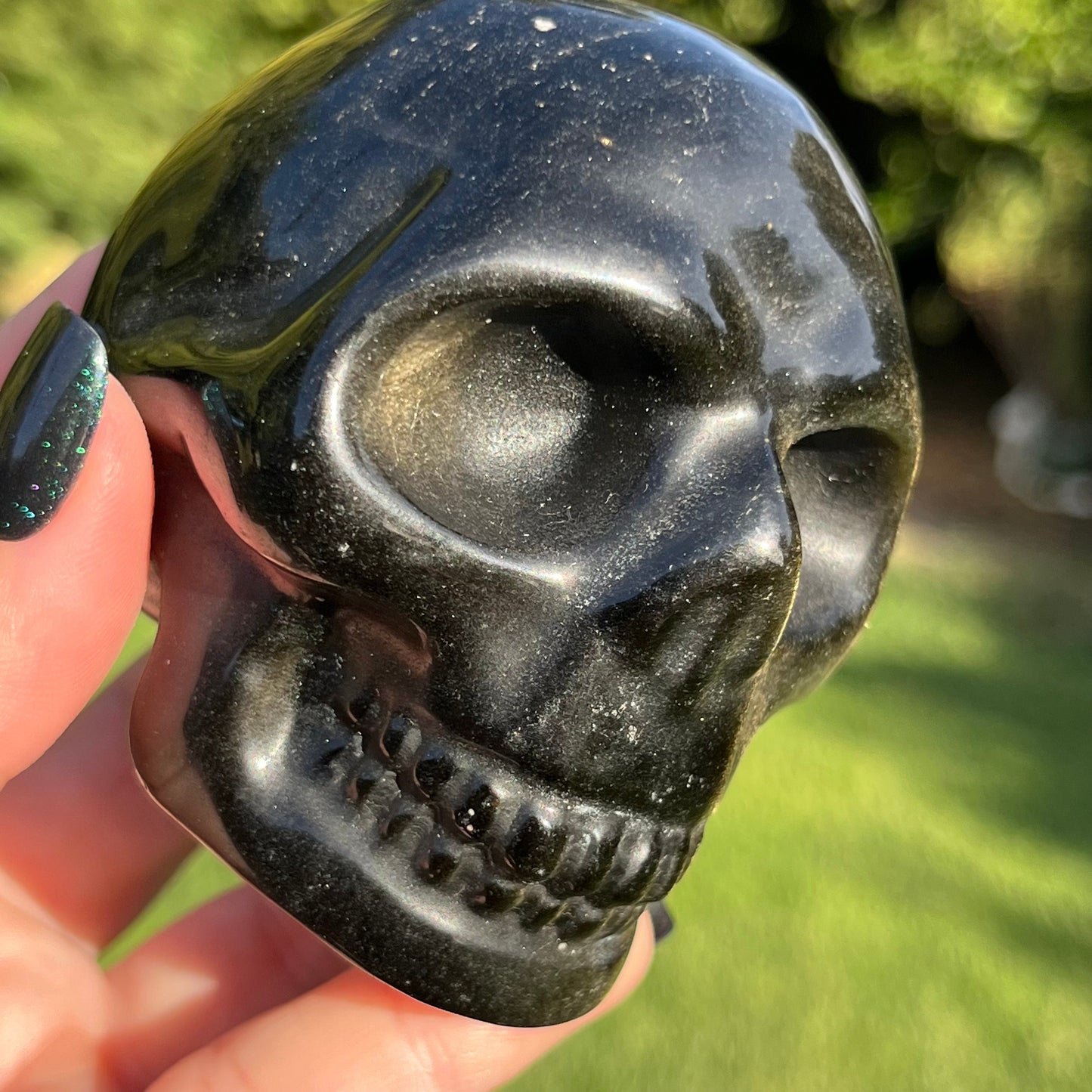 Gold Sheen Obsidian Skull | Obsidian Crystal Skull | Crystal Human Skull | Art Skull Carving